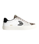 SALVAS White Leather Leopard Print Suede Black Logo Sneaker