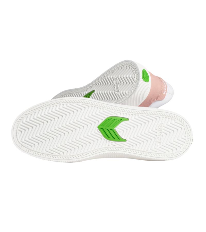 VALLELY White Leather Mahogany Rose Accents Black Logo Sneaker