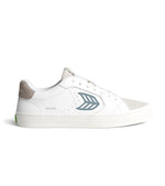 SALVAS White Premium Leather Vintage White Suede Mirage Blue Logo Sneaker