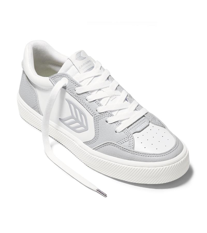 VALLELY White Leather Onyx Grey Accents Sneaker