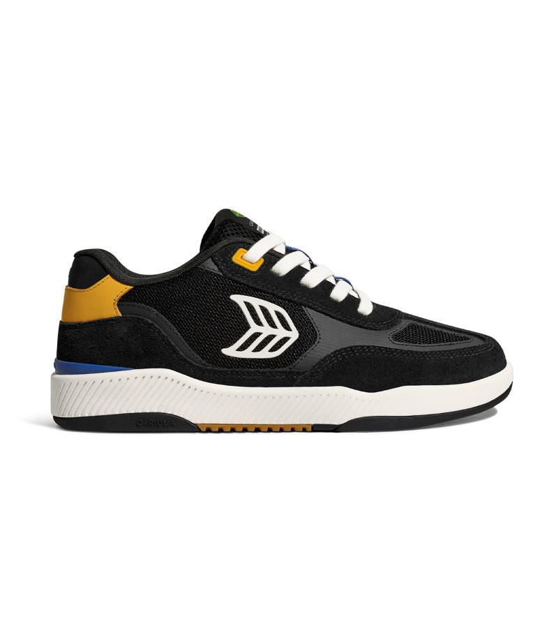 SKATEGOAT C25 PRO Black Suede and Mesh Ivory Logo Yellow Sneaker