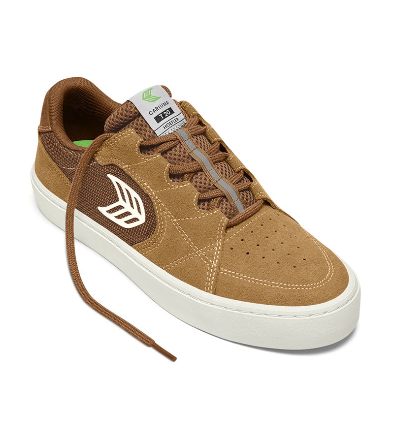 T20 PRO Camel Suede and Mesh Ivory Logo Sneaker