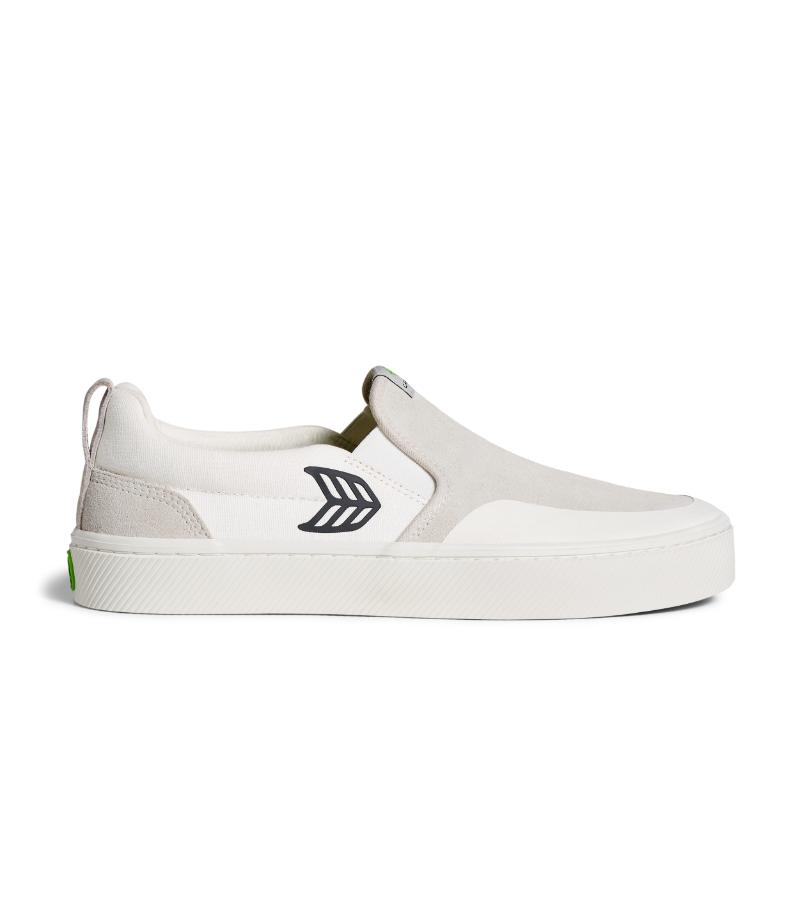 SLIP-ON PRO Off-White Canvas Vintage White Suede Black Logo Sneaker