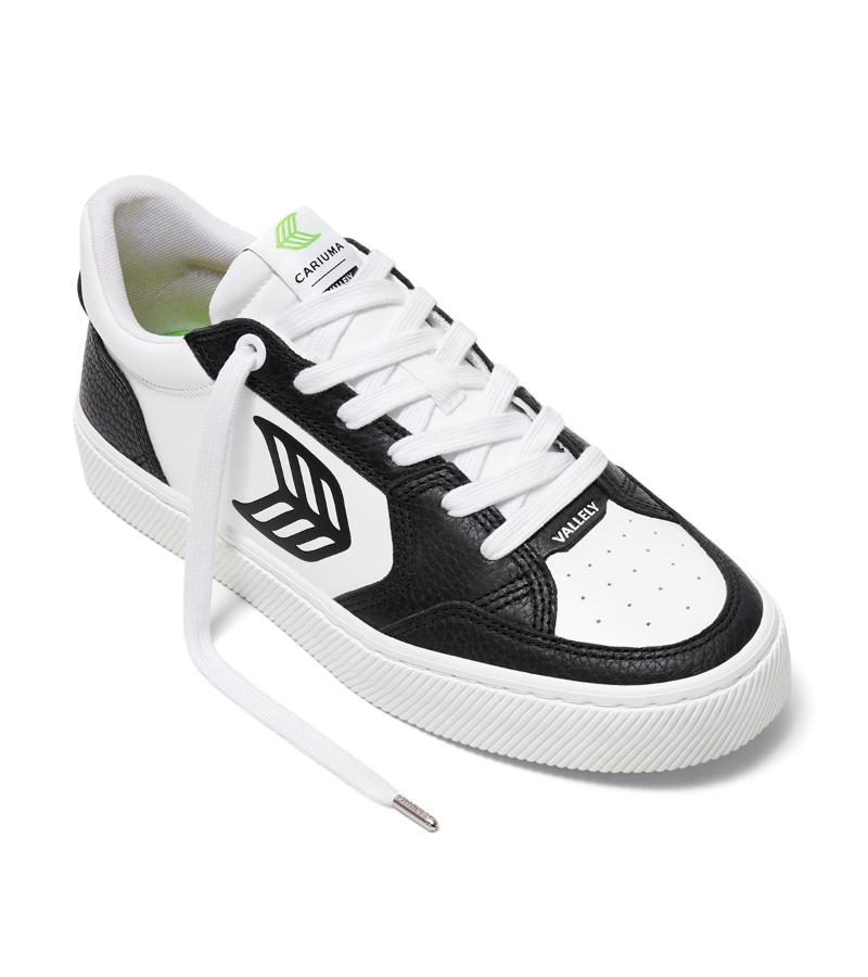 VALLELY White Leather Black Accents Sneaker