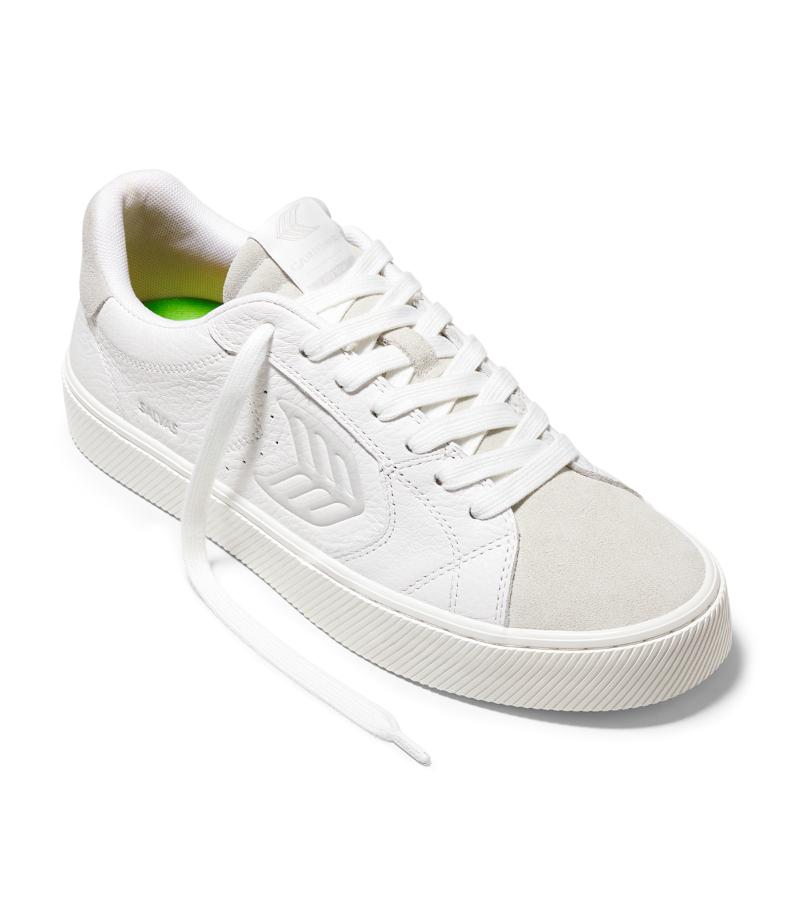 SALVAS White Premium Leather Vintage White Suede Ice Logo Sneaker