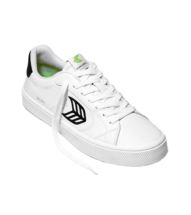 SALVAS White Leather Black Logo Sneaker
