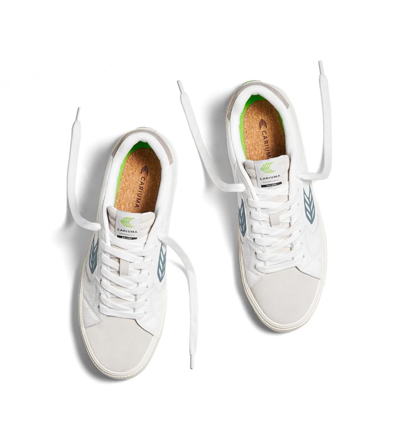 SALVAS White Premium Leather Vintage White Suede Mirage Blue Logo Sneaker